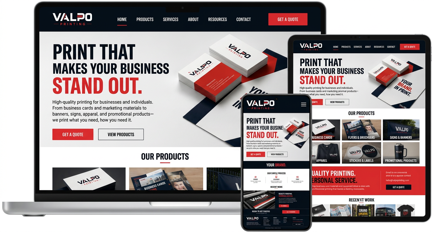 Valpo Printing website design preview